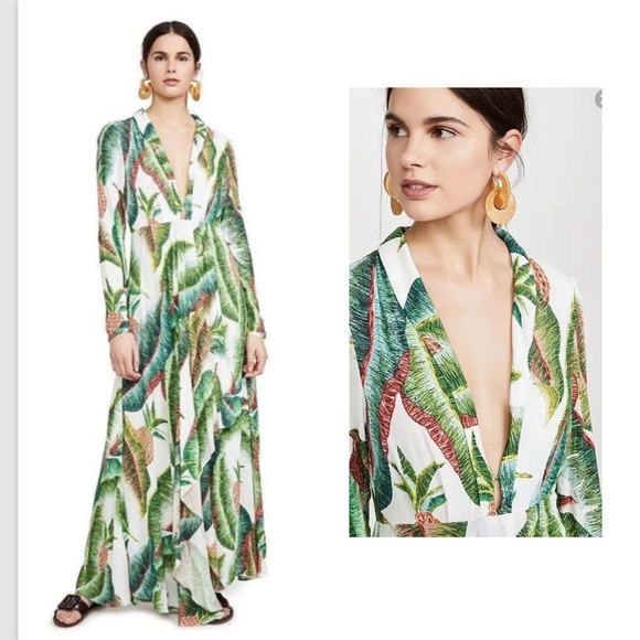 FARM Rio Dresses & Skirts - Farm Rio forrest palm pineapple plunge maxi dress